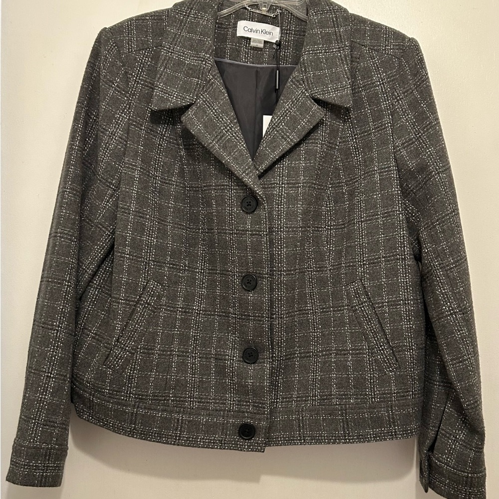 Calvin Klein Women's Gray Plaid Blazer
